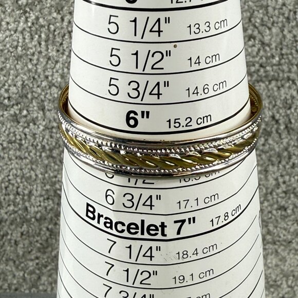 Gold Silver-Tone Cuff Bracelet Hoop Earrings Textured Design Jewelry Set - Picture 7 of 16